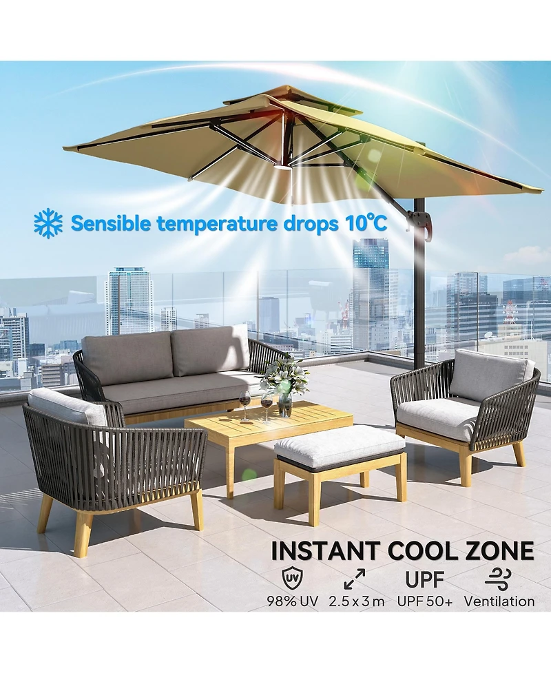 Outsunny 10ft Solar Led Cantilever Umbrella, Offset Hanging Umbrella