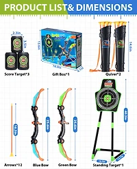 2-Pack Led Bow and Arrow Set for Kids with 12 Suction Arrows, 1 Standing Target, 3 Score Targets & 2 Light-u Quiver