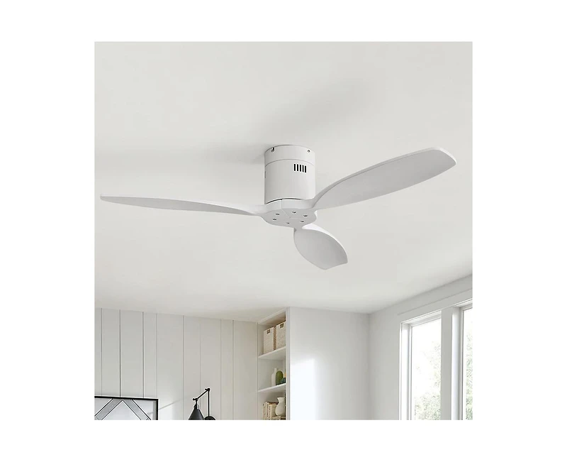 52-inch Modern White 3-Blade Flush Mount with Remote Control and Timing Function