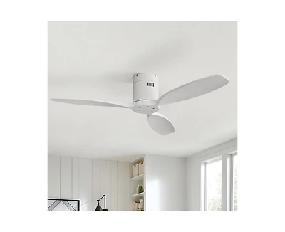 52-inch Modern White 3-Blade Flush Mount with Remote Control and Timing Function