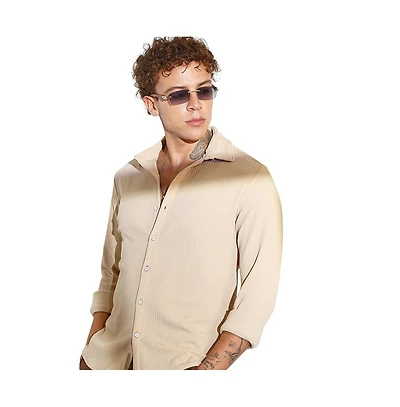 Campus Sutra Men's Butter Yellow Stripe-Creased Shirt