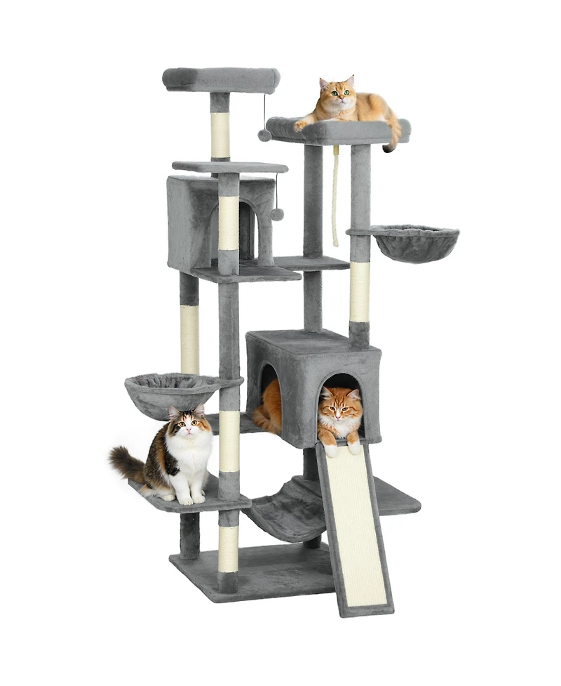 PawHut 69" Cat Tower with 2 Condos, Large Cat Tree for Multiple Cats