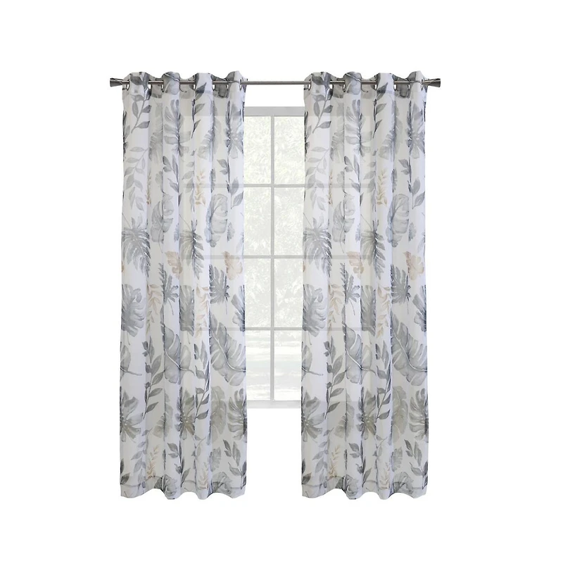 Habitat Alba Sheer Botanical Leaf Design Touch of Nature to Your Home or Office Grommet Curtain Panel 52" x 84"; Taupe