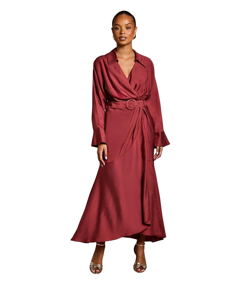 Coast Women's Long Sleeve Wrap Dress With Belt