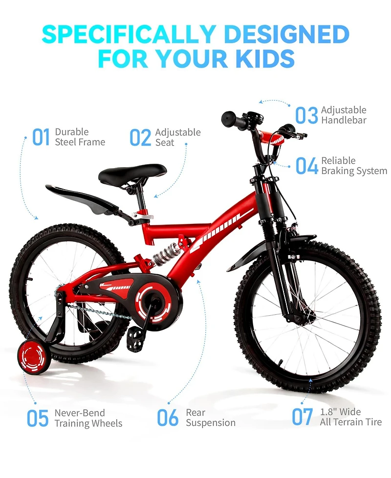 16-Inch Kids Bike for Boys & Girls – Beginner Bicycle with Training Wheels, Kickstand, Adjustable Seat, Coaster Brake & Handbrake