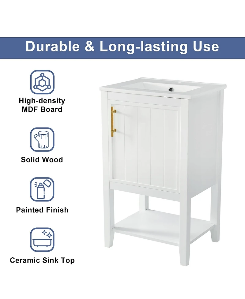 20" Bathroom Vanity with Sink, Cabinet Soft Closing Door, Storage Rack and Open Shelf, White