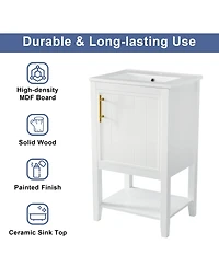 20" Bathroom Vanity with Sink, Cabinet Soft Closing Door, Storage Rack and Open Shelf, White
