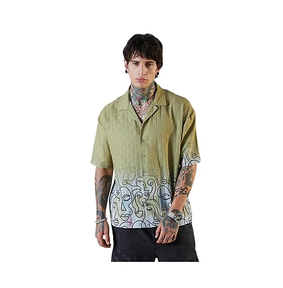 Campus Sutra Men's Pistachio Green Faces-Ombre Oversized Shirt