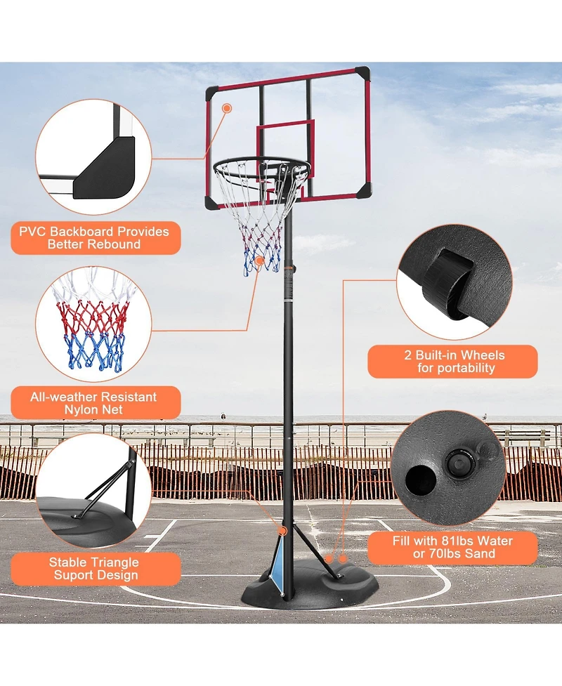 Portable Basketball Hoop System with 32-Inch Backboard, 7.5-9.2ft Height Adjustable Indoor Outdoor Basketball Goal Stand with Wheels