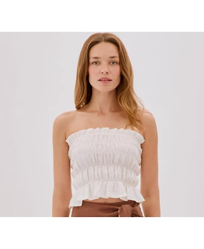 Labeca London Women's Eva Strapless Shirred Linen Top