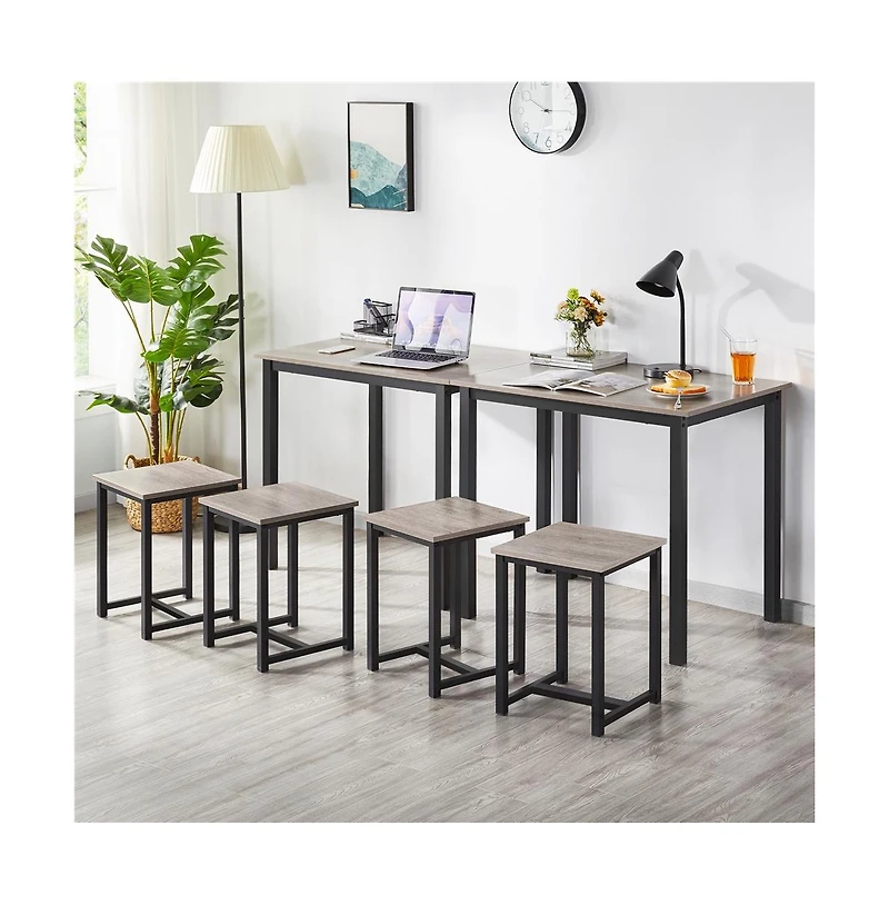 Yaheetech 3 Pc. Engineered Wood Iron Frame Backless Stool Industrial Rectangular Table Dining Room Set
