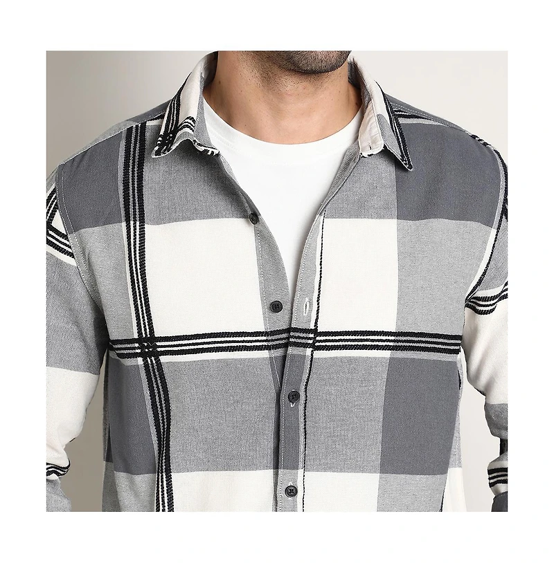 Campus Sutra Men's Coin Grey Overlap Buffalo Shirt