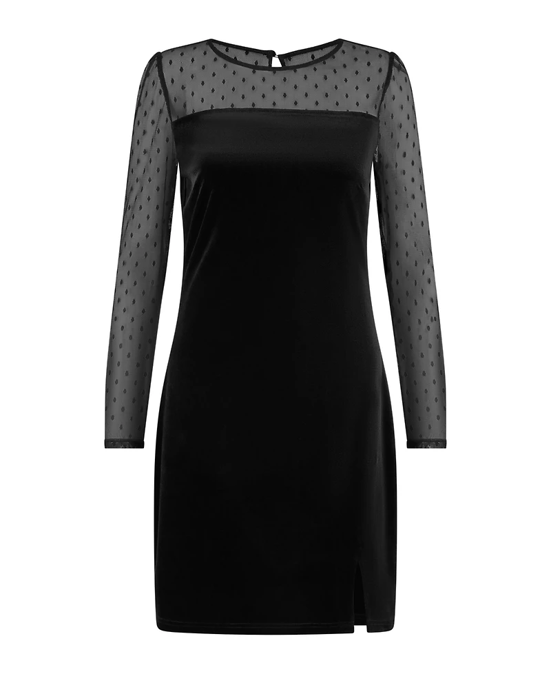 Yumi Women's Velvet Sheer Sleeved Mini Dress