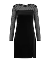 Yumi Women's Velvet Sheer Sleeved Mini Dress