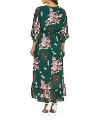 Yumi Women's Floral Kimono Dipped Hem Dress