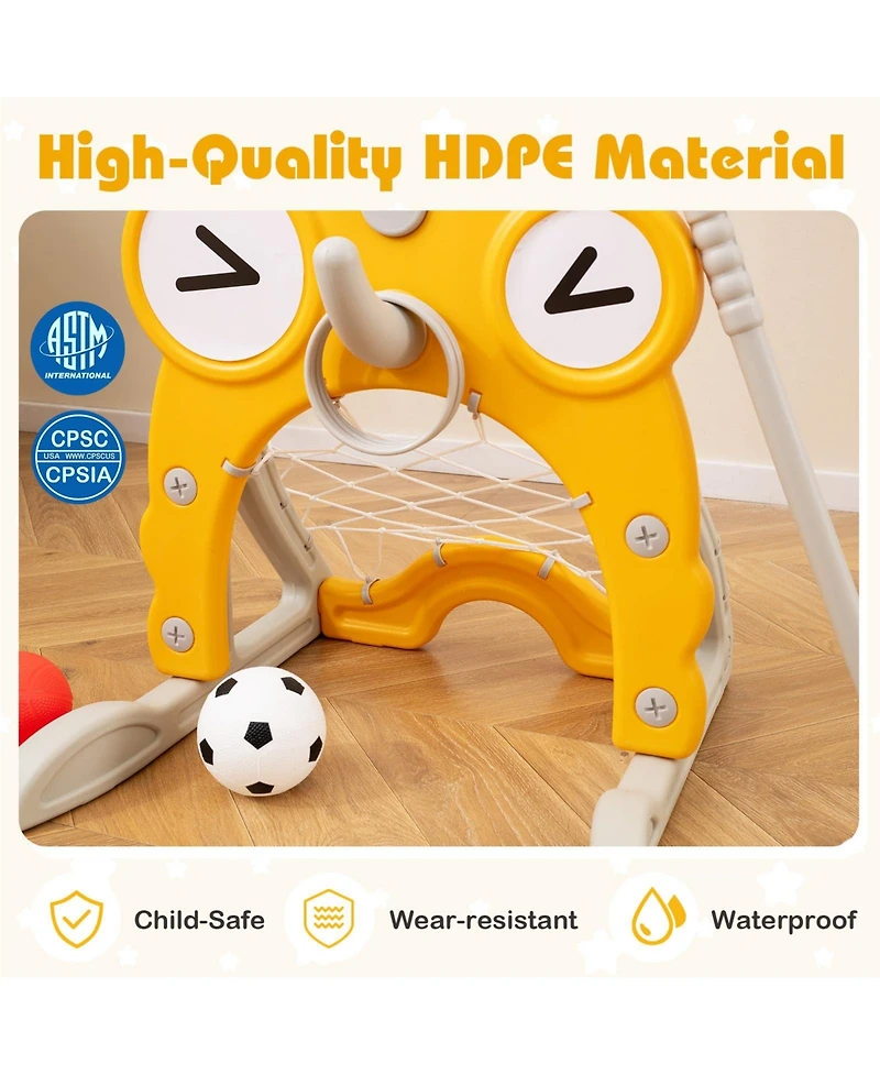 4-in-1 Toddler Height Adjustable Basketball Hoop with Ring Toss for 3+ Kids