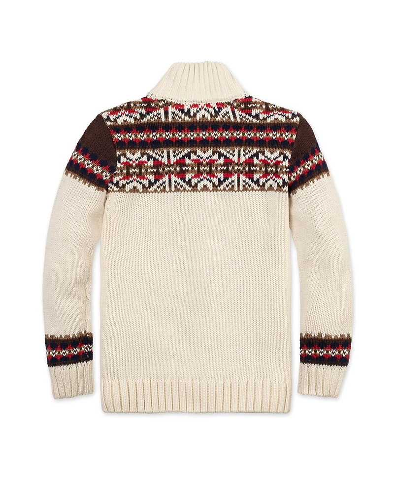 Hope & Henry Boys Organic Long Sleeve Full Zip Mock Neck Intarsia Sweater