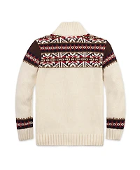 Hope & Henry Boys Organic Long Sleeve Full Zip Mock Neck Intarsia Sweater
