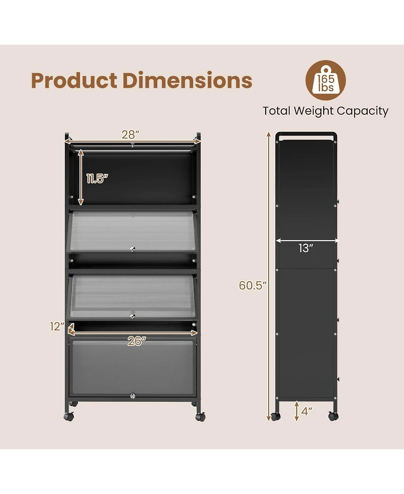 4-Tier Storage Cabinet with Door Freestanding Bathroom for Small Space
