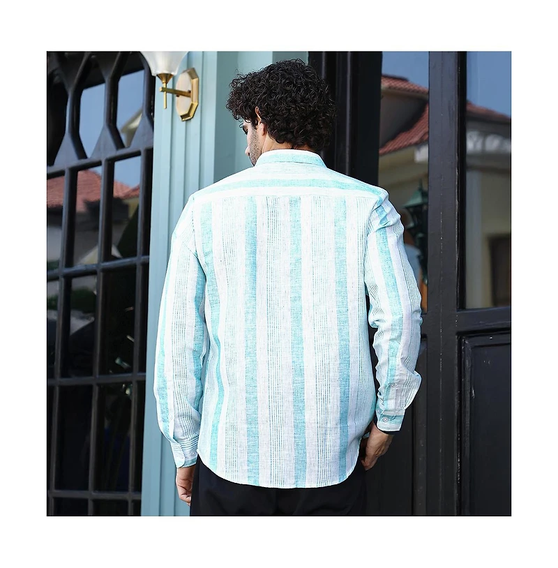 Campus Sutra Men's Sky Blue Pincandy-Striped Regular Shirt