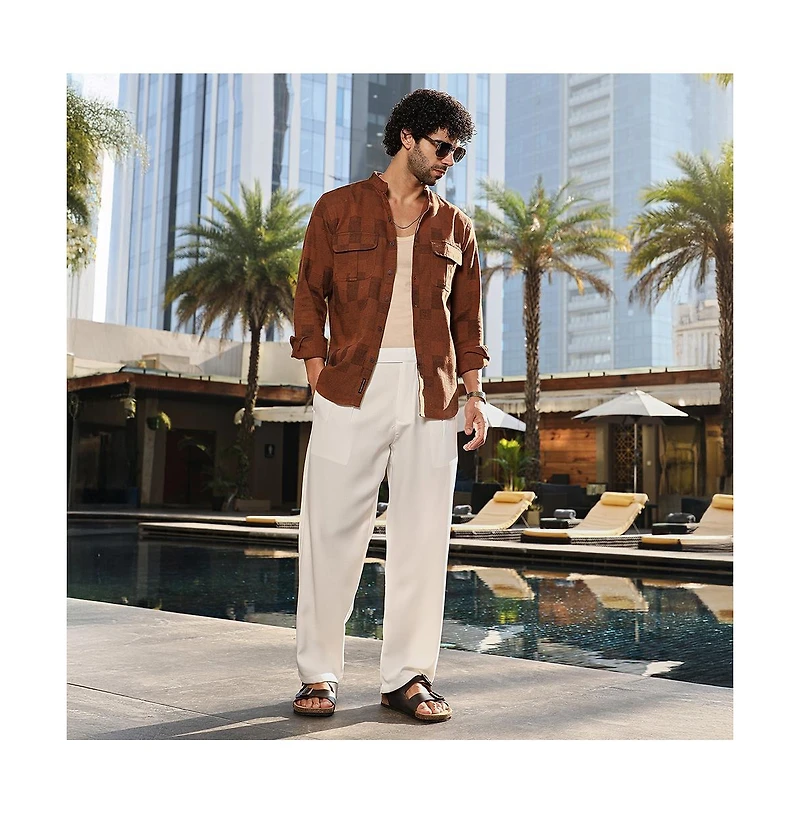Campus Sutra Men's Russet Brown Mandarin Utility Shirt