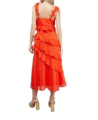 Oasis Women's Dobby Ruffle V-Neck Tiered Midi Dress