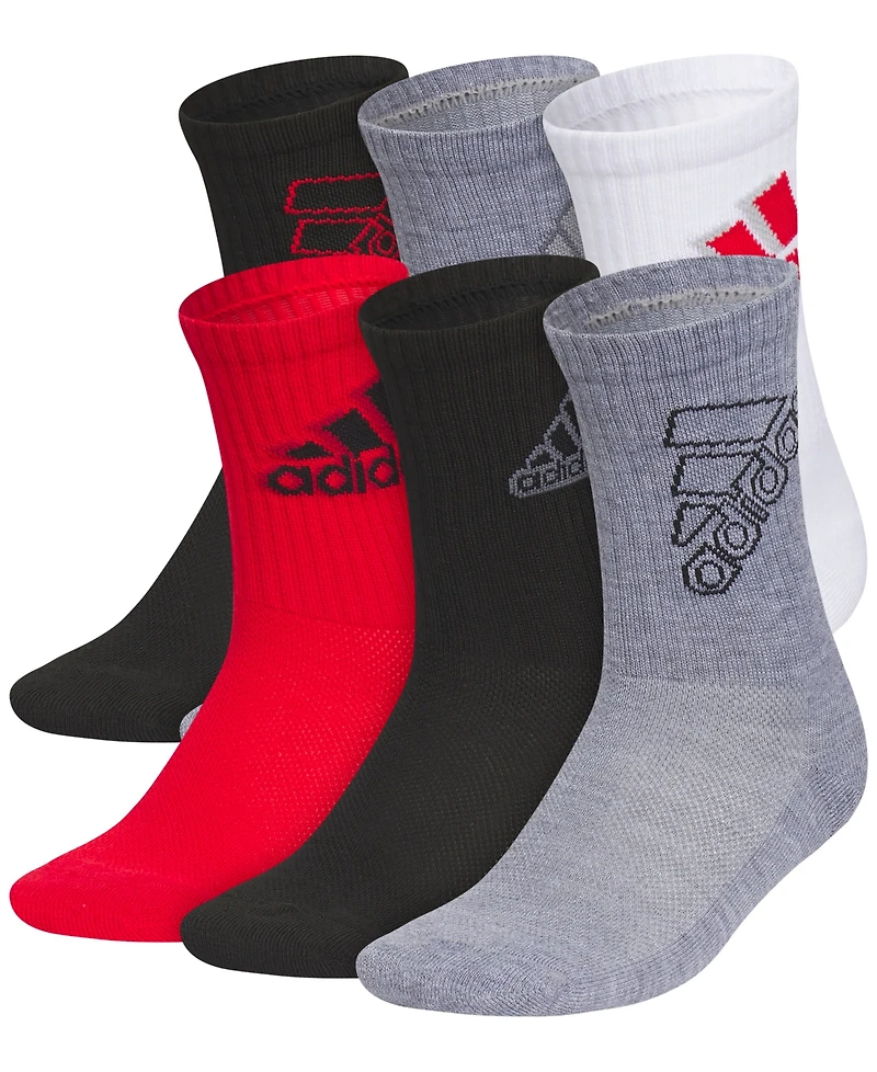 adidas Boys 2-5 Cushioned Mixed 2.0 Crew Socks, 6-Pack