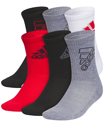 adidas Boys 2-5 Cushioned Mixed 2.0 Crew Socks, 6-Pack