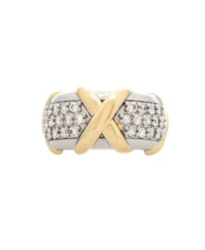 Mixed Metal Cz Criss Cross Ring