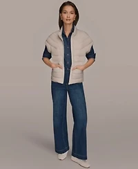 Donna Karen Weekend Womens Denim Shirt Wide Leg Jeans Cap Sleeve Puffer Jacket