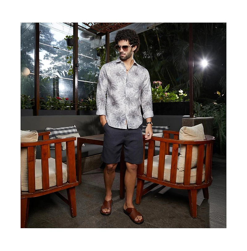 Campus Sutra Men's Coin Grey Gloomy Daisy Shirt