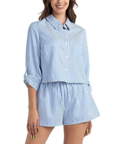 Bcx Juniors' Striped Crop Collared Shirt