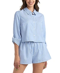 Bcx Juniors' Striped Crop Collared Shirt