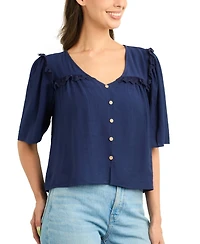 Bcx Juniors' Resort Solid Crinkle V-Neck Top