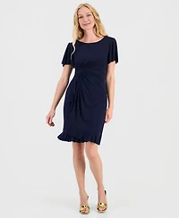 Connected Women's Side-Gathered Flutter-Sleeve Dress