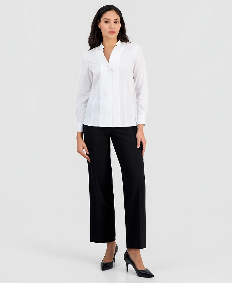 Anne Klein Women's Notch-Collar Poplin Shirt, Regular & Petite