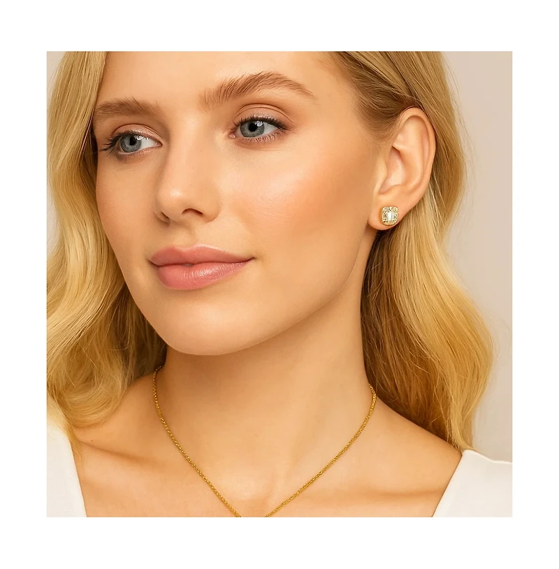 Serena Halo Stud Earrings Gold & White Plated