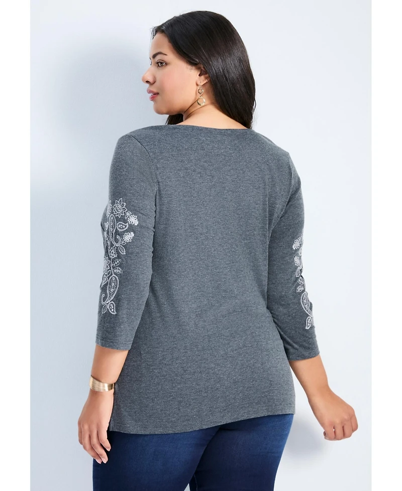 Avenue Women's Plus Casey Embroidered Top