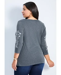 Avenue Women's Plus Casey Embroidered Top