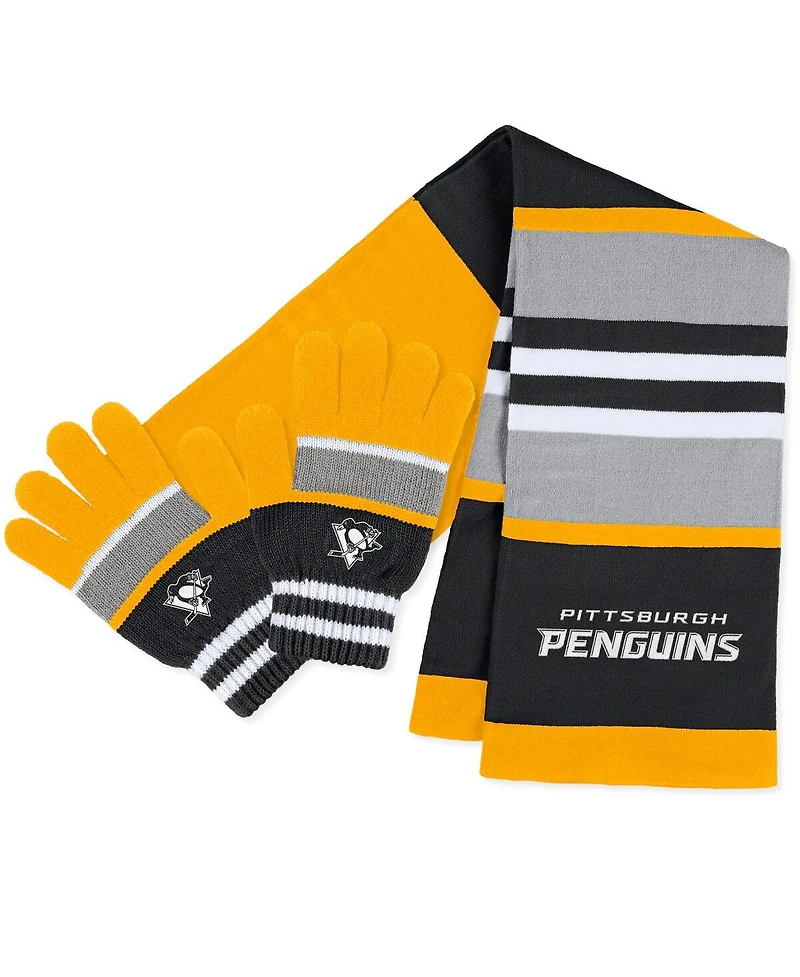 Wear by Erin Andrews Women's Pittsburgh Penguins Stripe Glove Scarf Set