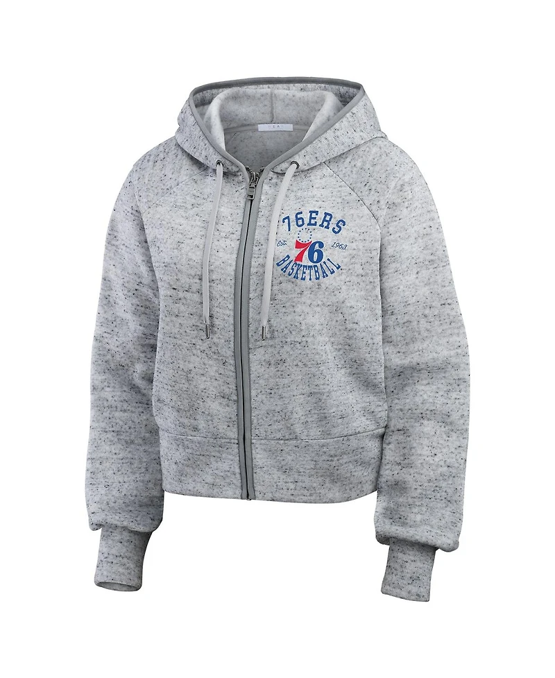 Wear by Erin Andrews Women's Heather Gray Philadelphia 76ers Speckled Radiator Full-Zip Hoodie