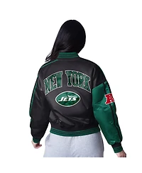 Starter Women's Black/Green New York Jets Cropped Full-Snap Jacket