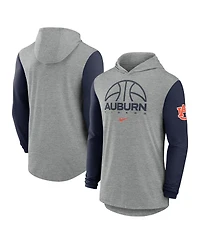 Nike Men's Gray/Navy Auburn Tigers Basketball Color-Block Tri-Blend Dri-fit Long Sleeve Hoodie T-Shirt