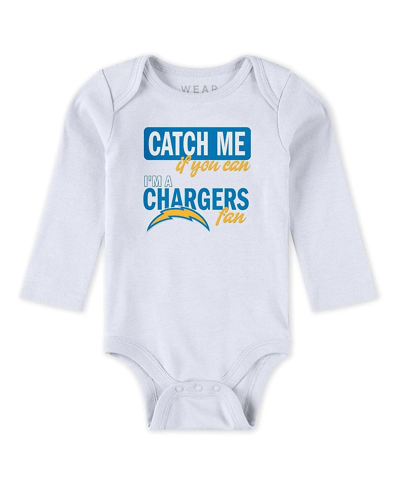 Wear by Erin Andrews Baby Boys and Girls Newborn 3-Piece Los Angeles Chargers Turn Me Around Bodysuits and Pant Set