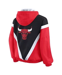Wear by Erin Andrews Women's Black/Red Chicago Bulls Color Block Full-Zip Hoodie Windbreaker Jacket