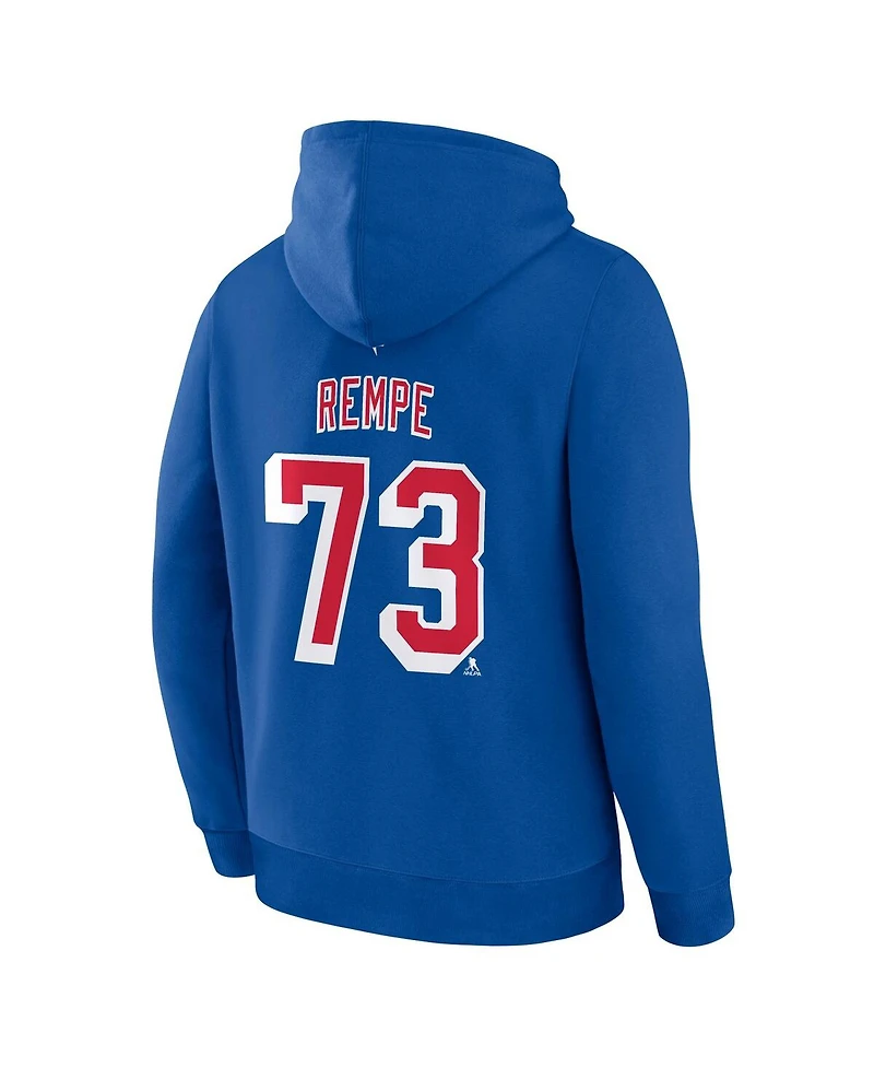 Fanatics Men's Matt Rempe Blue New York Rangers Authentic Stack Name Number Hoodie