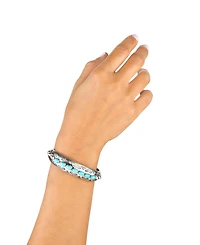 American West Jewelry Sterling Silver Sleeping Beauty Turquoise Gemstone Textured Cuff Bracelet, Large