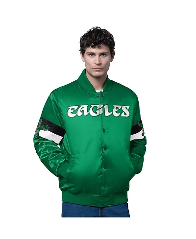 Starter Men's Kelly Green Philadelphia Eagles Triple Option Satin Varsity Vintage Logo Full-Snap Jacket