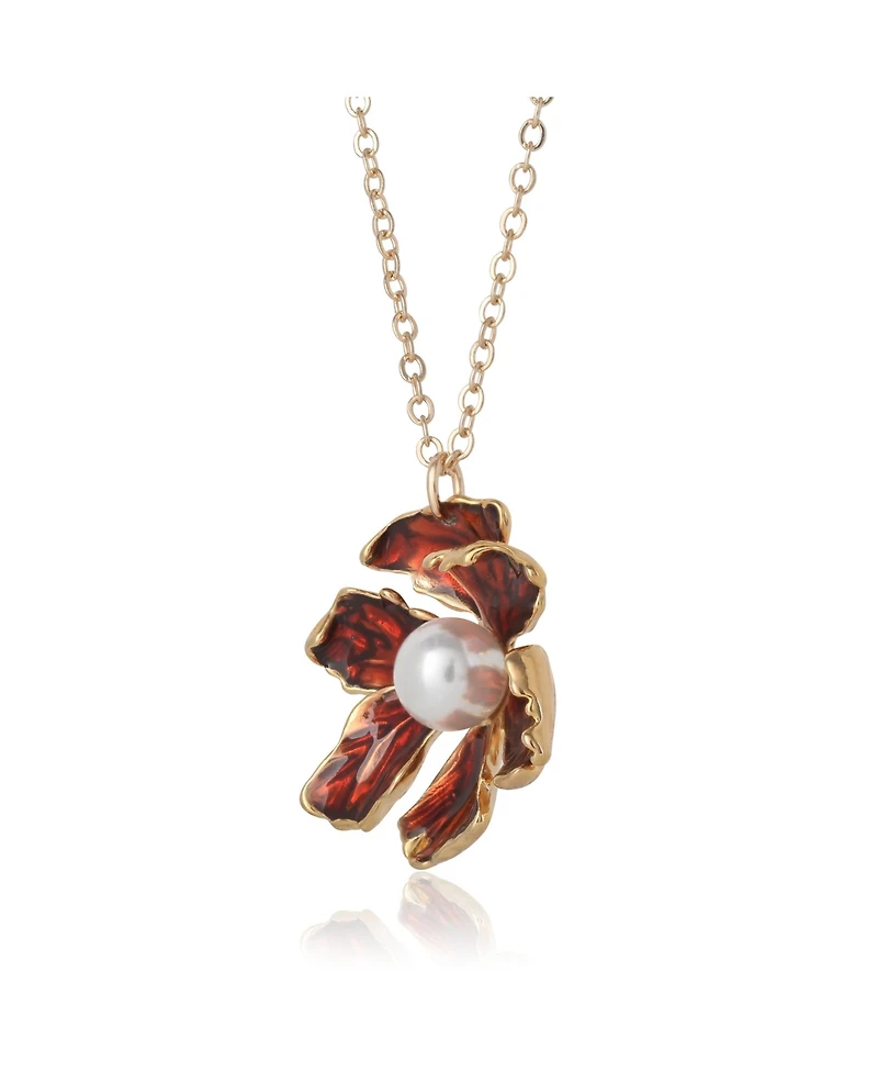 Bcbg Gold-Tone Floral Pendant Necklace with Pearl Detail