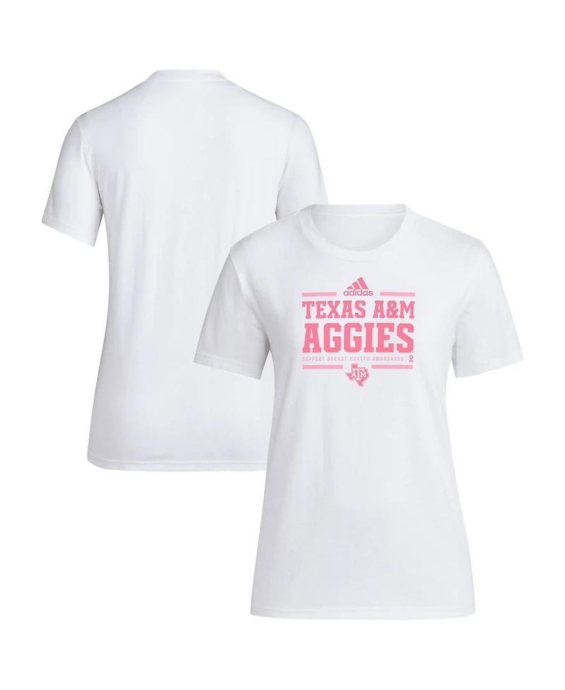 Adidas Women's White Texas A&M Aggies 2024 Breast Cancer Awareness Pregame T-Shirt